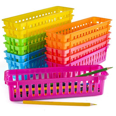 12pcs Rectangular Pencil Organizers in 6 Colors Classroom Storage Baskets