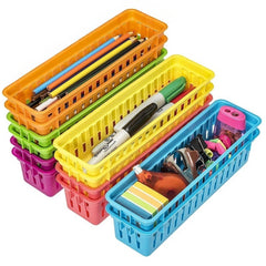 12pcs Rectangular Pencil Organizers in 6 Colors Classroom Storage Baskets