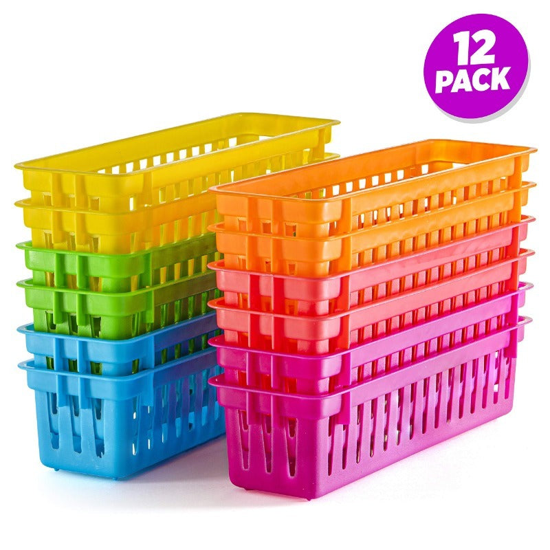 12pcs Rectangular Pencil Organizers in 6 Colors Classroom Storage Baskets