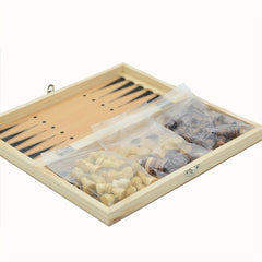 Solid Wood Chess Set 3 in 1 Foldable Board Game for Fun Puzzle Solving