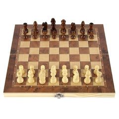 Solid Wood Chess Set 3 in 1 Foldable Board Game for Fun Puzzle Solving