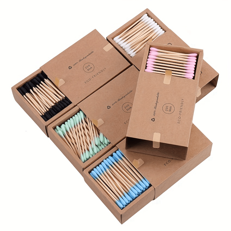 200pcs Bamboo Double Head Swab Disposable Buds for Makeup & Cleaning