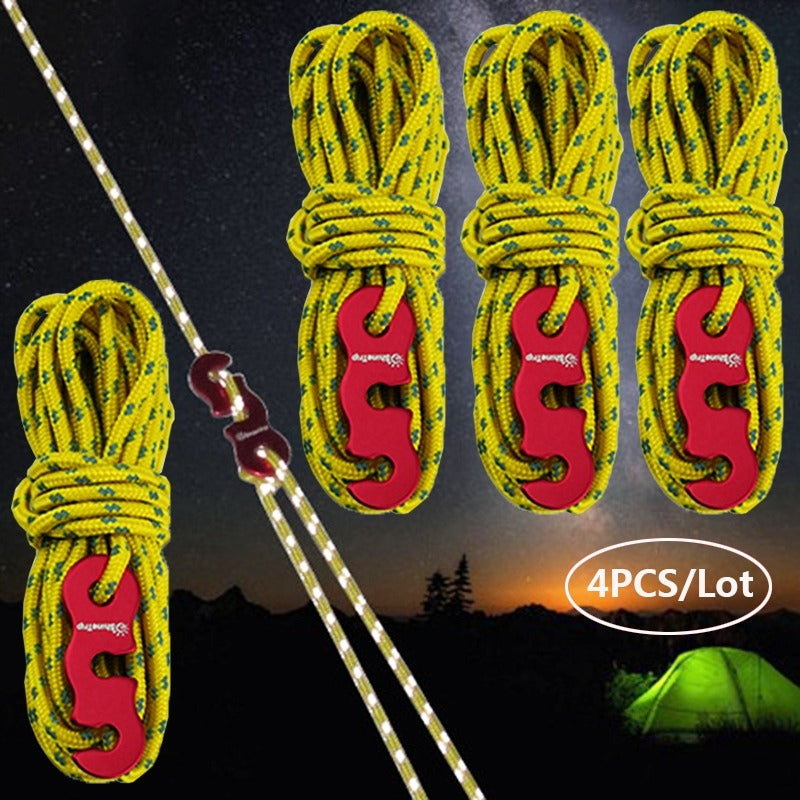 4pcs Reflective Wind Rope with Buckle Camping Accessories