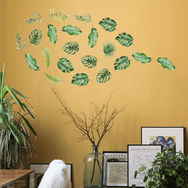 Green Plant Floating Leaves Wall Stickers for Decor