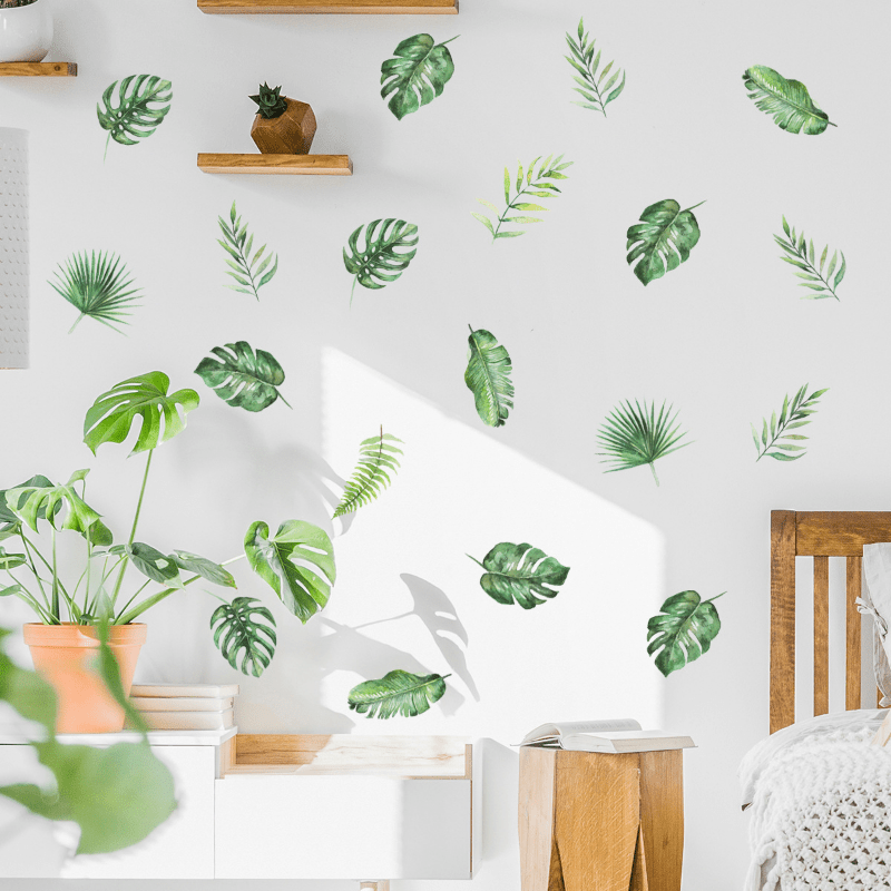 Green Plant Floating Leaves Wall Stickers for Decor