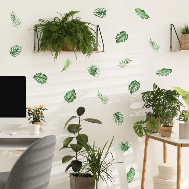 Green Plant Floating Leaves Wall Stickers for Decor
