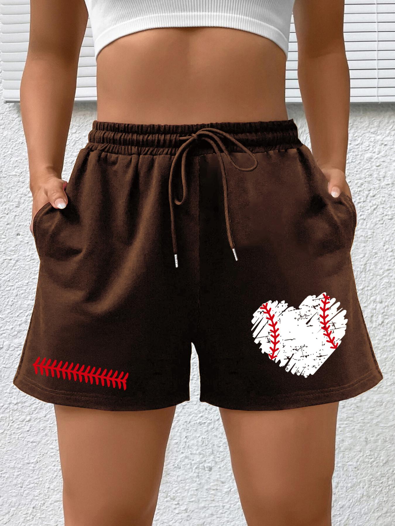 Heart Print Elastic Drawstring Sports Shorts