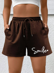 Plus Size Women's Letter Print Sports Shorts with Pockets