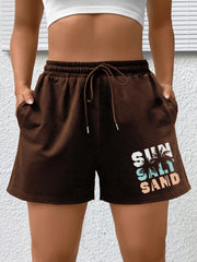 Coconut Tree Print High Rise Plus Size Sports Shorts