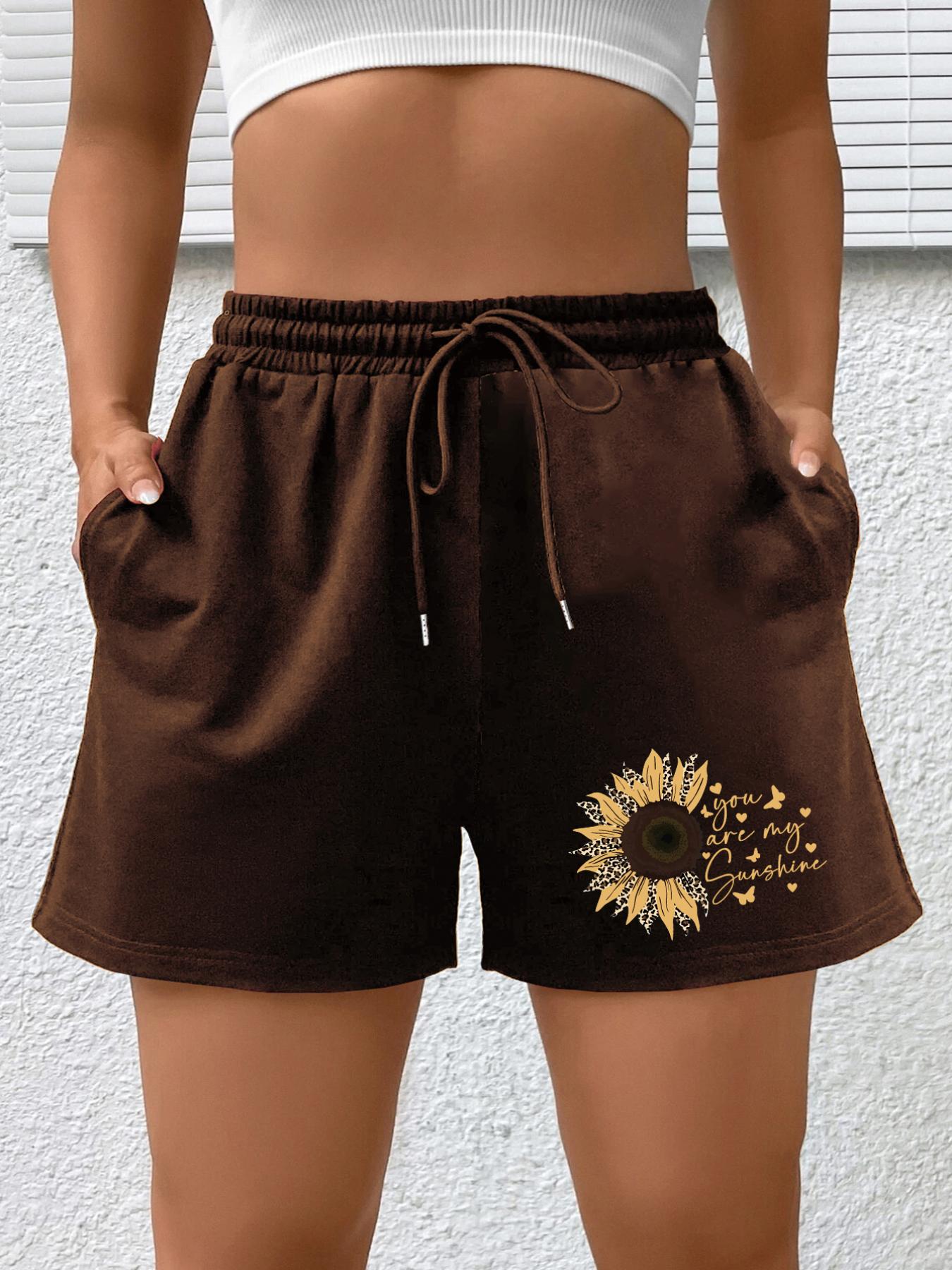 Sunflower & Letter Print High Rise Shorts