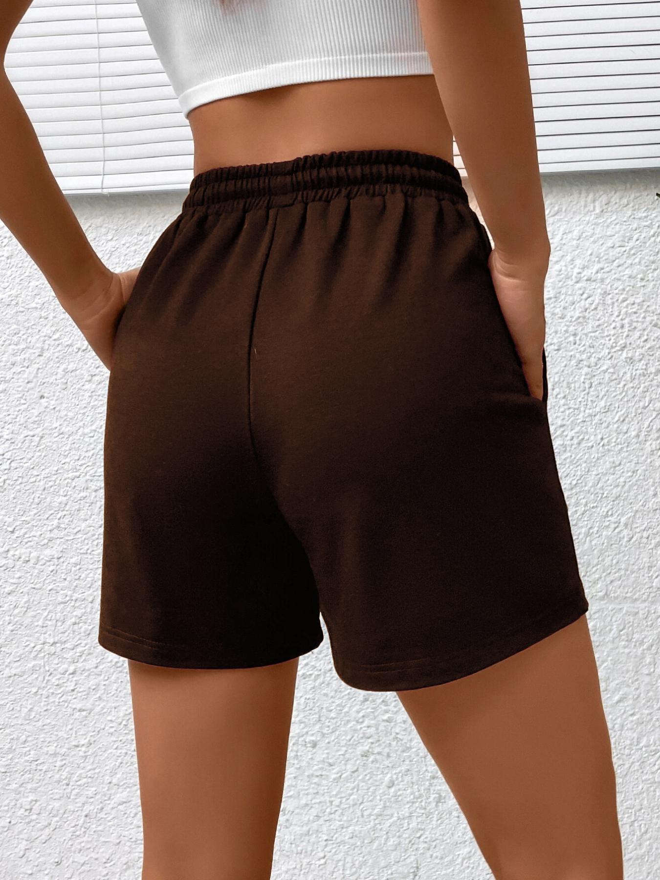 Gingham Heart & Letter Print Sports Shorts with Pockets