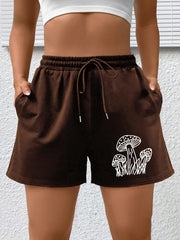Mushroom Print High Rise Shorts With Pockets