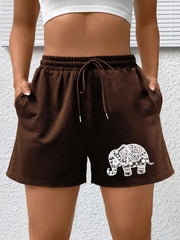 Women's Plus Elephant Print High Rise Shorts With Pockets