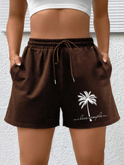 Coconut Tree Print High Rise Plus Size Sports Shorts