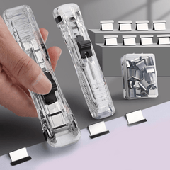 Push Clamp Stapler 50pc Clips Set Handheld Paper Clam Clip Dispenser
