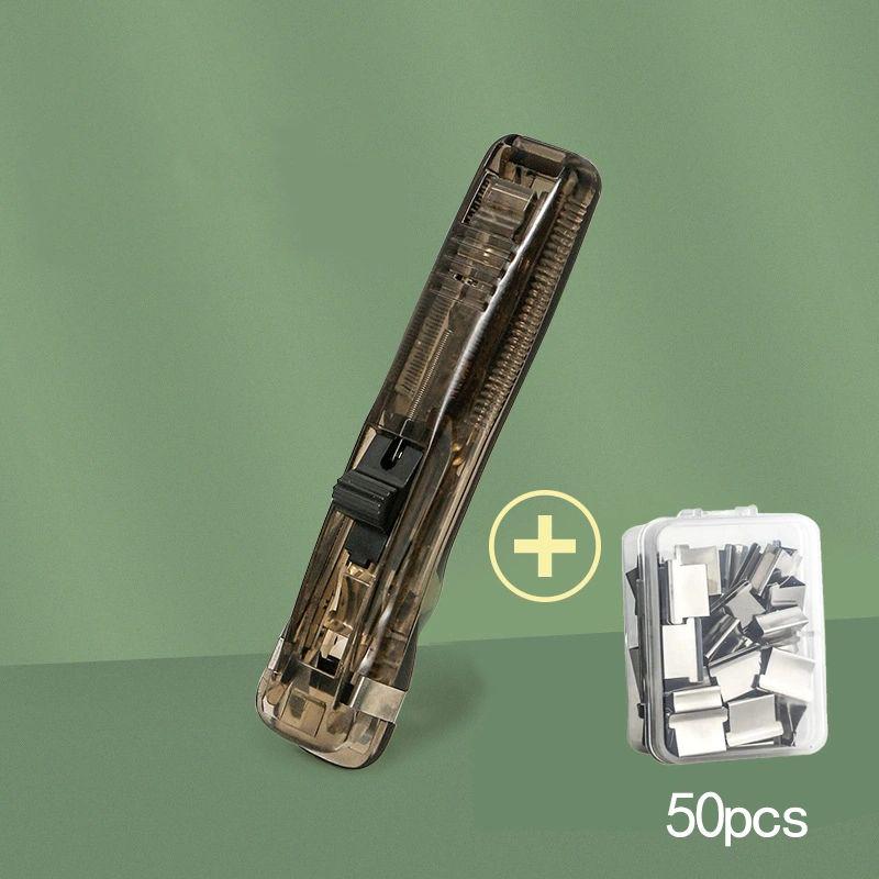Push Clamp Stapler 50pc Clips Set Handheld Paper Clam Clip Dispenser