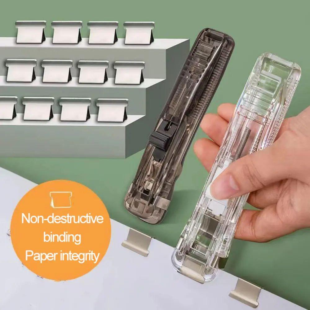 Push Clamp Stapler 50pc Clips Set Handheld Paper Clam Clip Dispenser