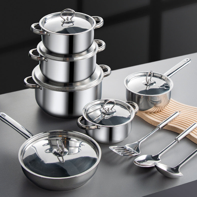 Stainless Steel Cookware Set with Lids and Shovel