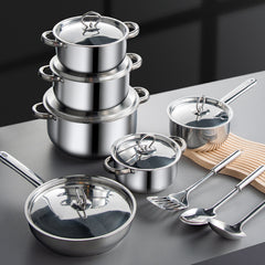 Stainless Steel Cookware Set with Lids and Shovel