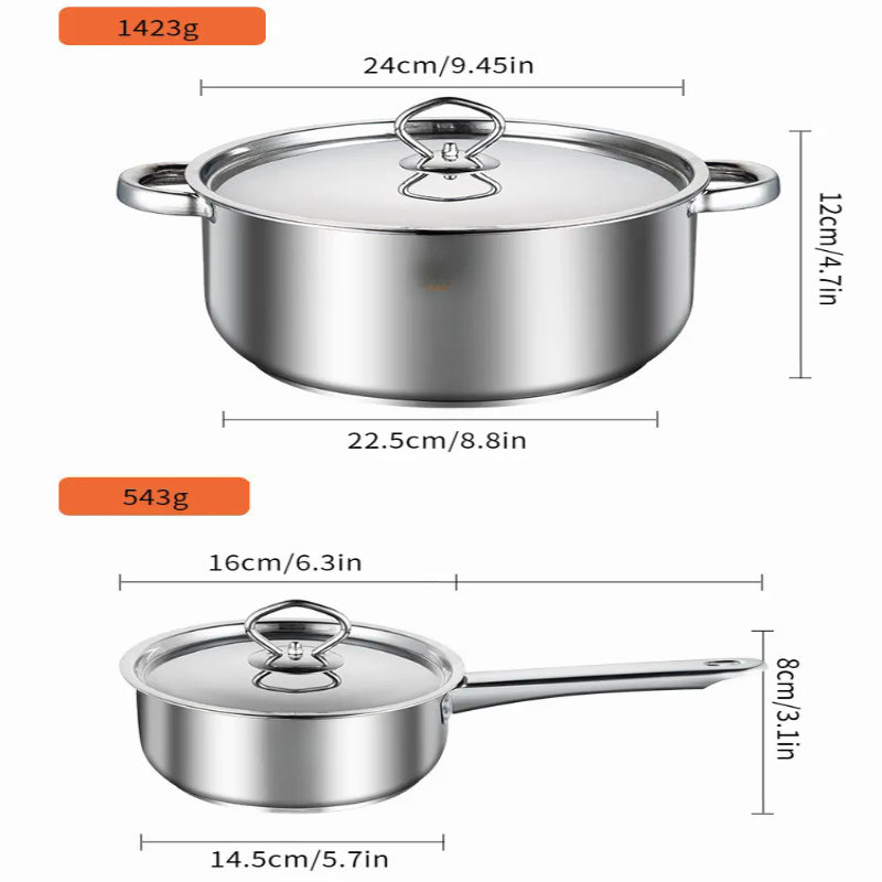 Stainless Steel Cookware Set with Lids and Shovel