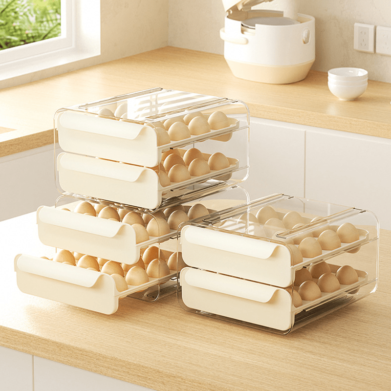 Egg Storage Box 32 Compartment Drawer Refrigerator Stackable Egg Tray