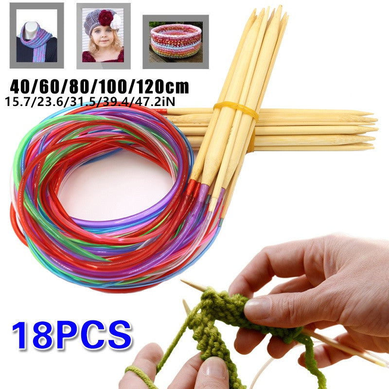 18pcs Multicolor Bamboo Circular Knitting Needles Crochet Hooks Set