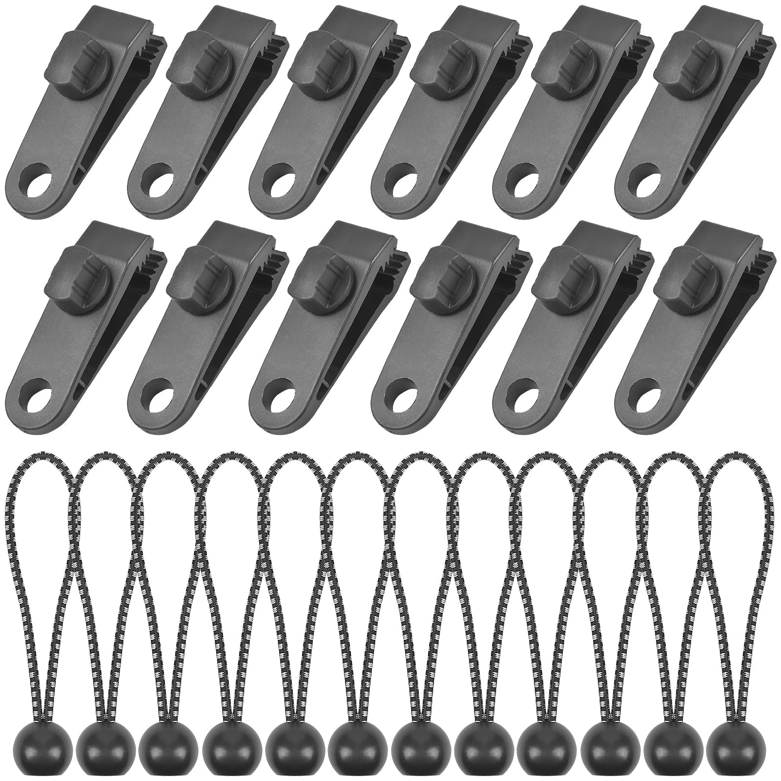 24pcs Tarp Clips Tent Clips Set With Ball Bungee Cords