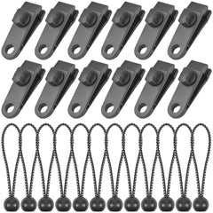 24pcs Tarp Clips Tent Clips Set With Ball Bungee Cords