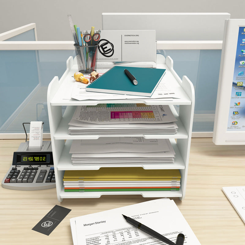 1pc Layer Desktop Folder Storage Box Horizontal Office File Rack