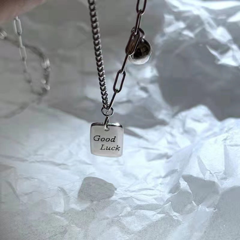 Lucky Square Card Pendant Necklace Goodluck Pendant Clavicle Chain