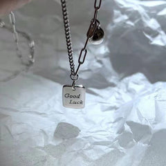 Lucky Square Card Pendant Necklace Goodluck Pendant Clavicle Chain