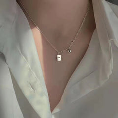 Lucky Square Card Pendant Necklace Goodluck Pendant Clavicle Chain
