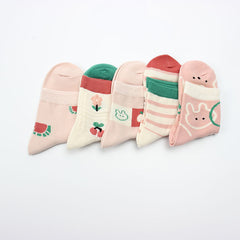5Pairs Girls Kids Cartoon Crew Socks for Spring Summer