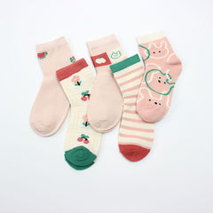 5Pairs Girls Kids Cartoon Crew Socks for Spring Summer