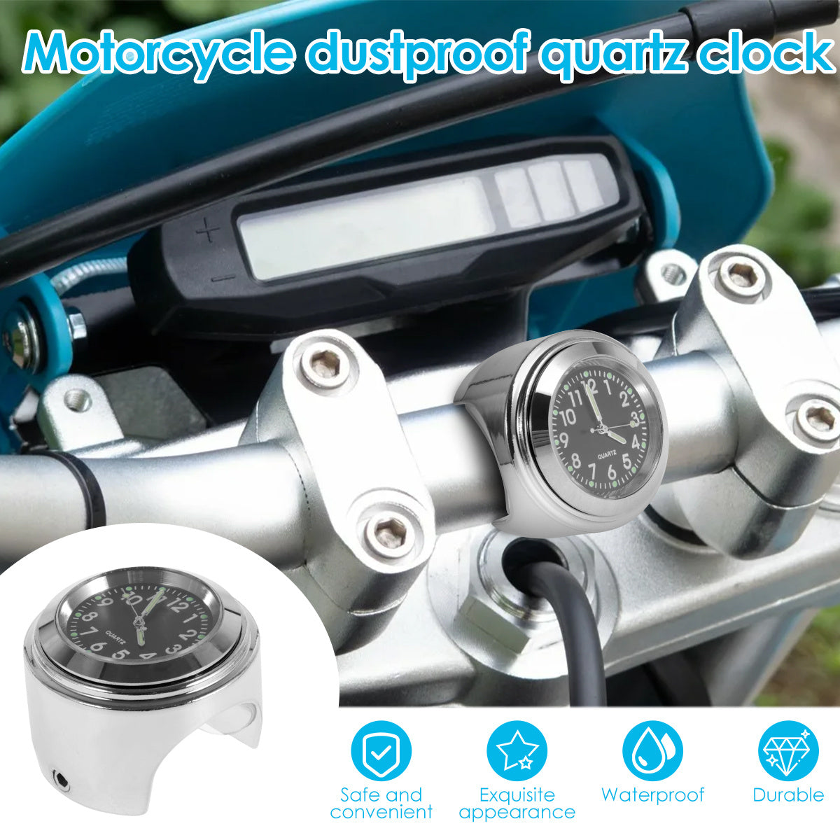 Waterproof Motorcycle Handlebar Watch Aluminum Clock Universal 17 78 20 32 Cm