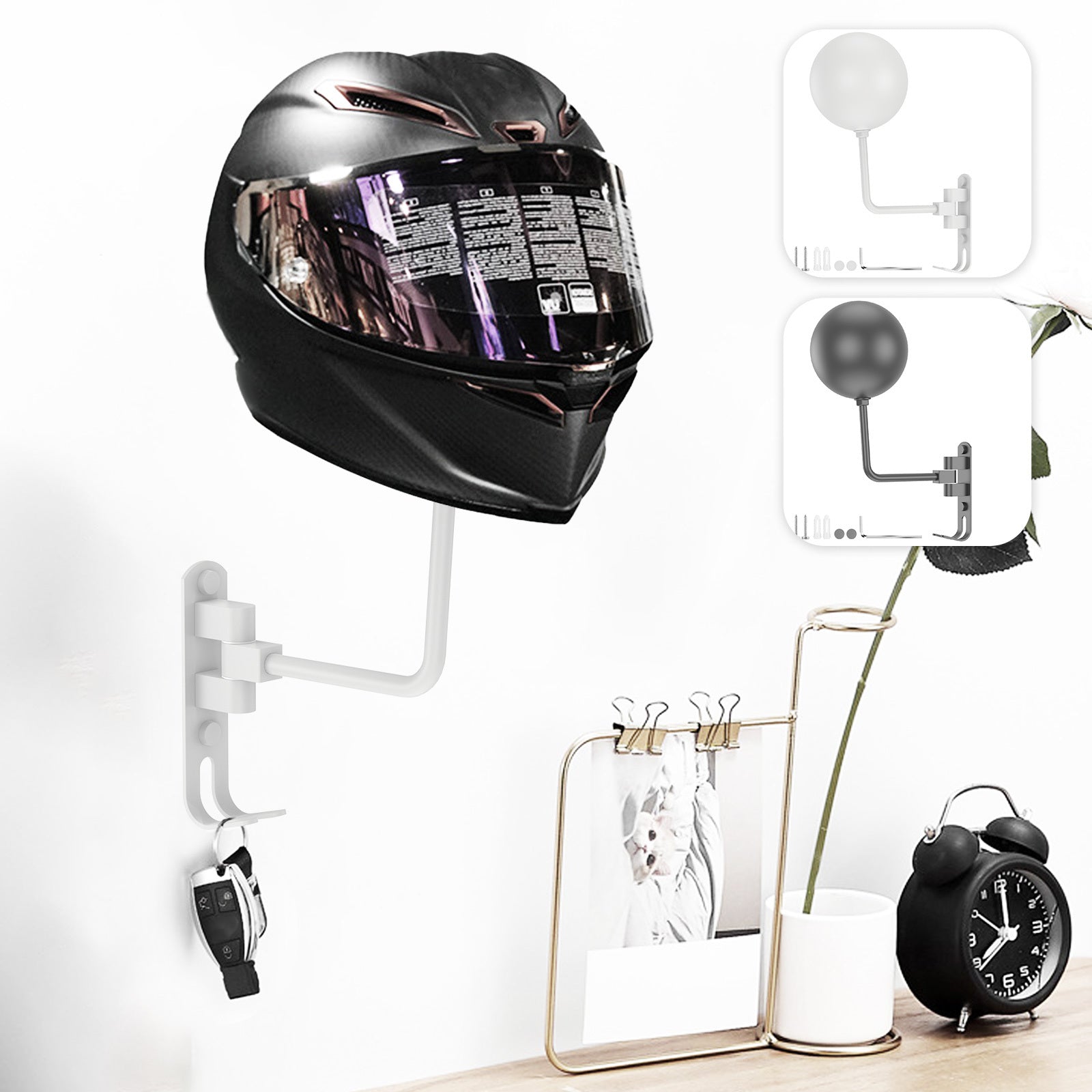 Motorcycle Helmet Wall Mount 180 Rotation Hanger Steel Rack Storage Hook