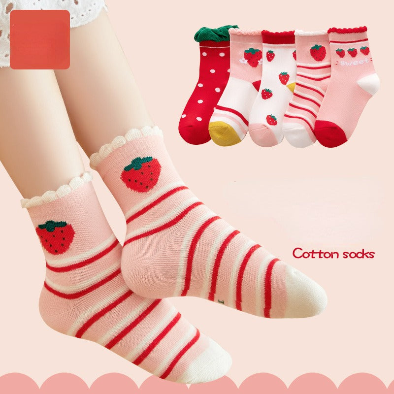 5 Pairs Cartoon Pattern Kids Socks for Autumn Winter