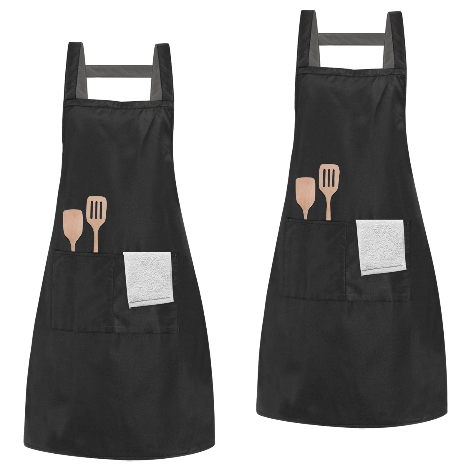 2pcs Cotton Cooking Apron Waterproof with Pockets for Men Women Chefs Kitchen