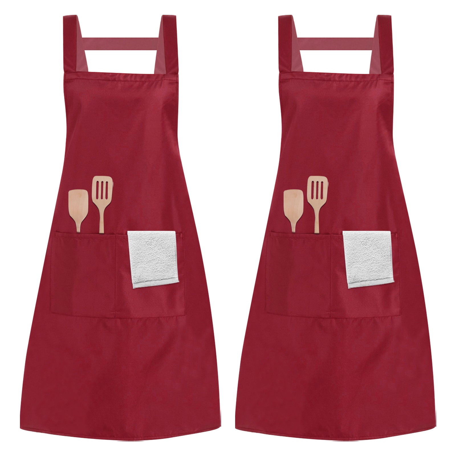 2pcs Cotton Cooking Apron Waterproof with Pockets for Men Women Chefs Kitchen
