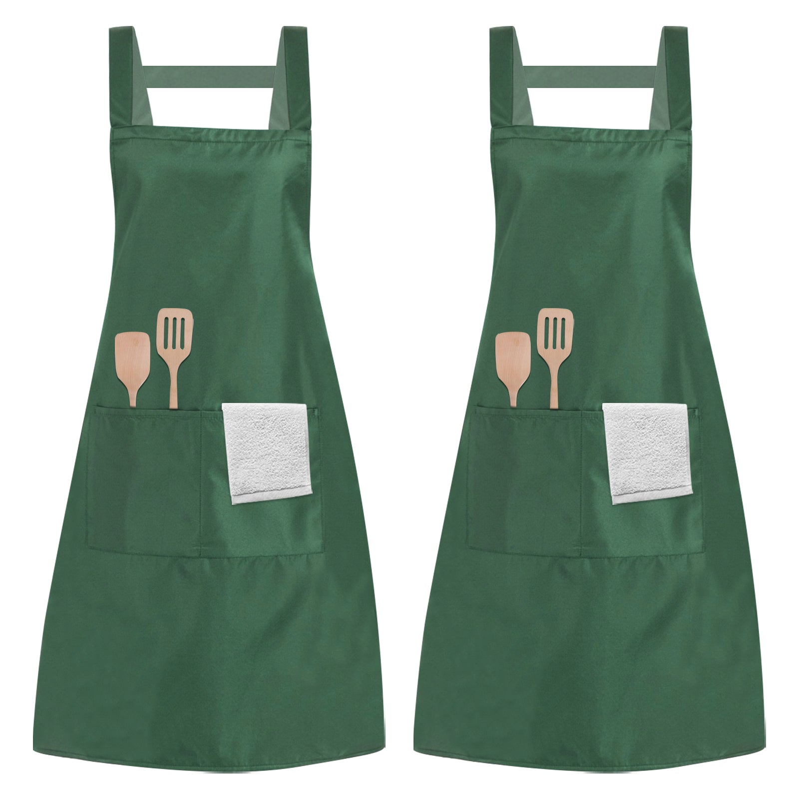 2pcs Cotton Cooking Apron Waterproof with Pockets for Men Women Chefs Kitchen
