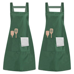 2pcs Cotton Cooking Apron Waterproof with Pockets for Men Women Chefs Kitchen