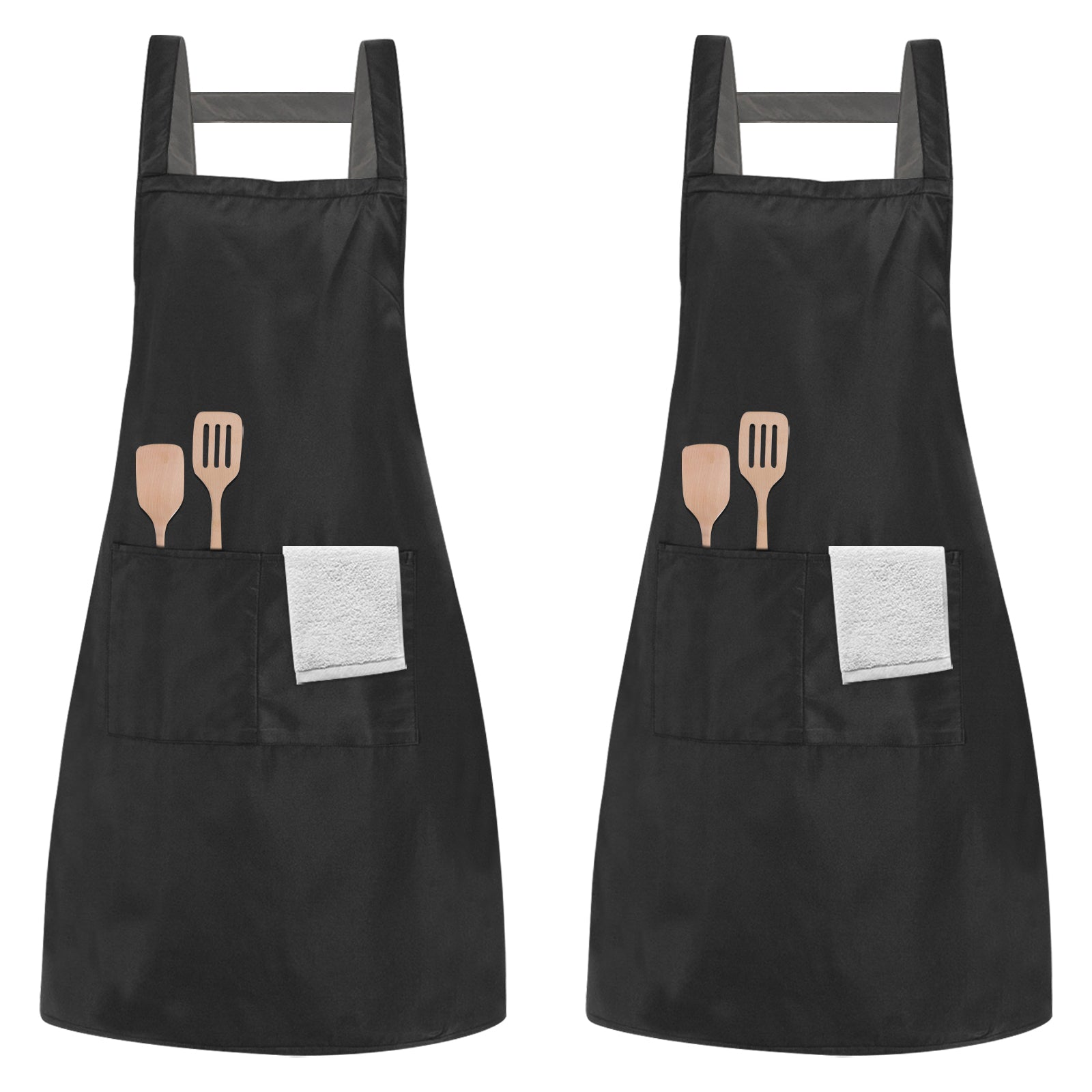 2pcs Cotton Cooking Apron Waterproof with Pockets for Men Women Chefs Kitchen