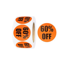 500pcs 10-60% Percent Sticker Roll, Adhesive Labels for Retail Store