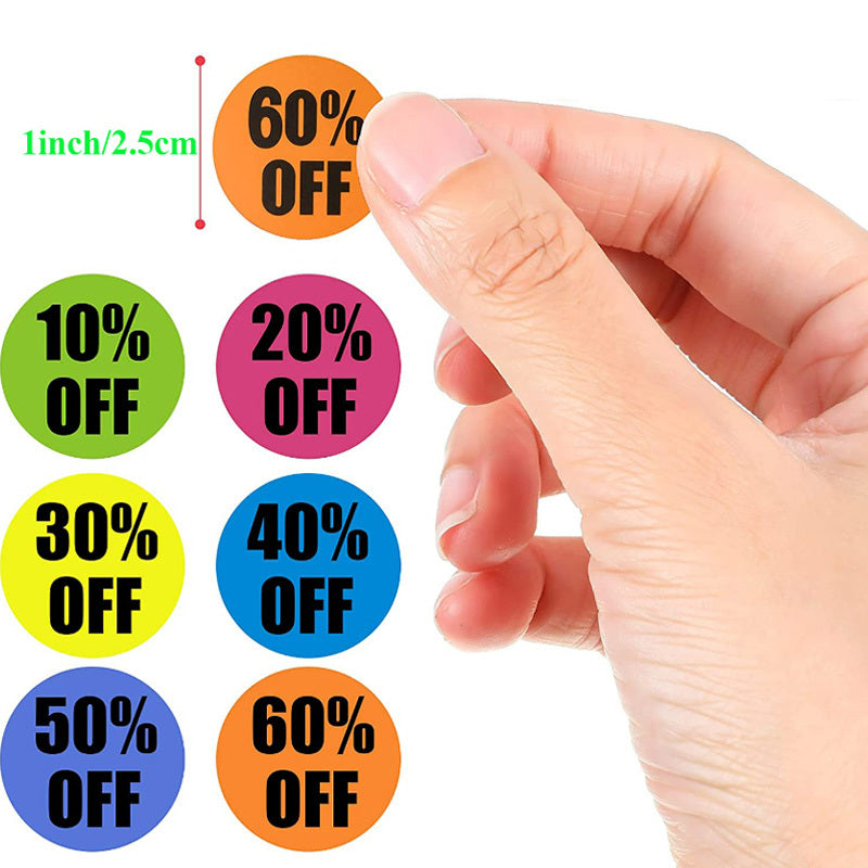 500pcs 10-60% Percent Sticker Roll, Adhesive Labels for Retail Store