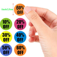 500pcs 10-60% Percent Sticker Roll, Adhesive Labels for Retail Store