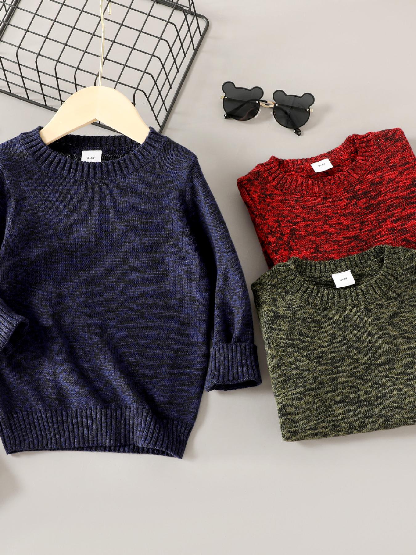 Boys Knit Sweater Round Neck Long Sleeve Stretch Warm Pullover
