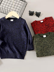 Boys Knit Sweater Round Neck Long Sleeve Stretch Warm Pullover