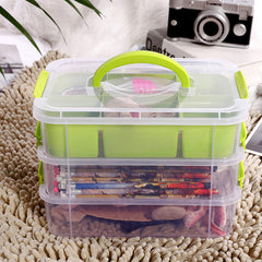 3-Tier Stack Carry Storage Box w/ Divided Tray Transparent Stackable Container