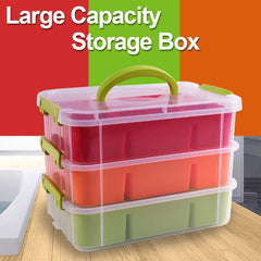 3-Tier Stack Carry Storage Box w/ Divided Tray Transparent Stackable Container