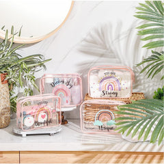 Rainbow Clear Makeup Bag Inspirational Quotes PVC Cosmetic Pouch